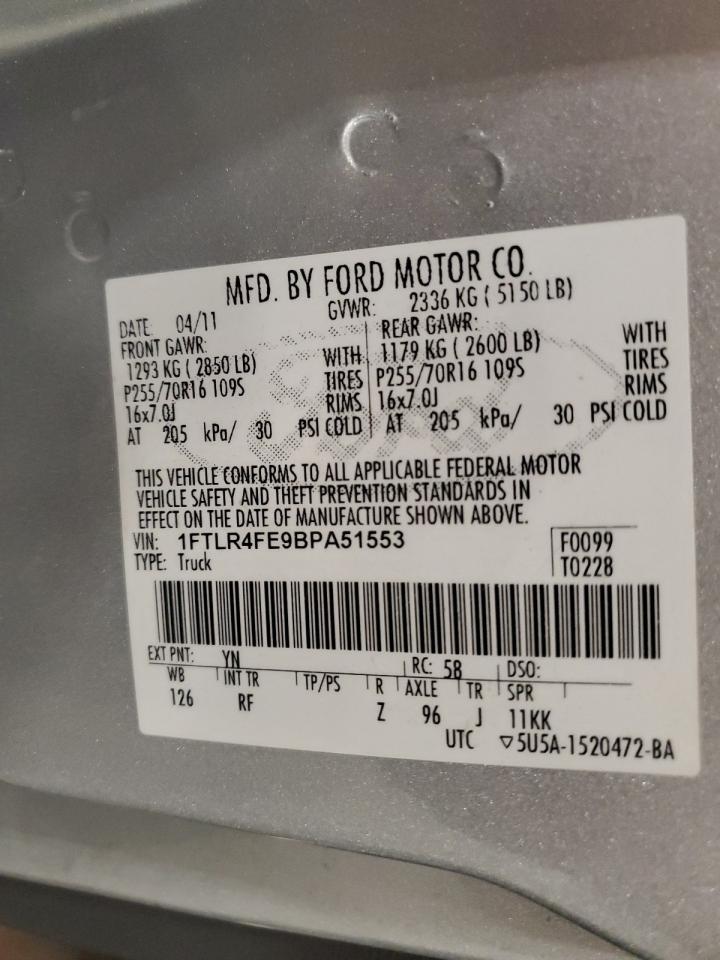 2011 Ford Ranger Super Cab VIN: 1FTLR4FE9BPA51553 Lot: 85274585