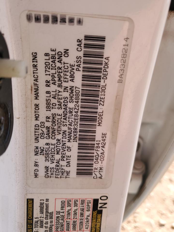 2004 Toyota Corolla Ce VIN: 1NXBR32E84Z248807 Lot: 89679535