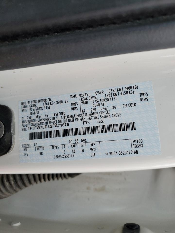 2025 Ford F150 Platinum VIN: 1FTFW7LD3SFA71676 Lot: 82703295