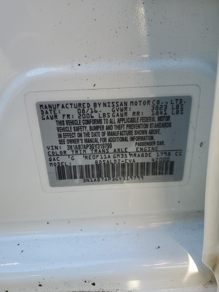 2016 Nissan Sentra S VIN: 3N1AB7AP3GY319799 Lot: 85865555