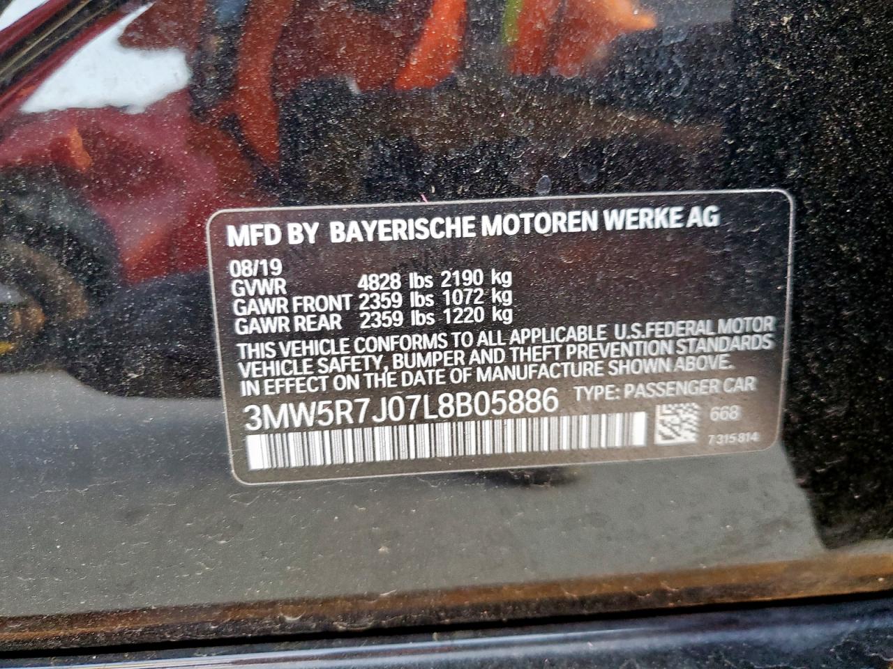 2020 BMW 330Xi VIN: 3MW5R7J07L8B05886 Lot: 82008415