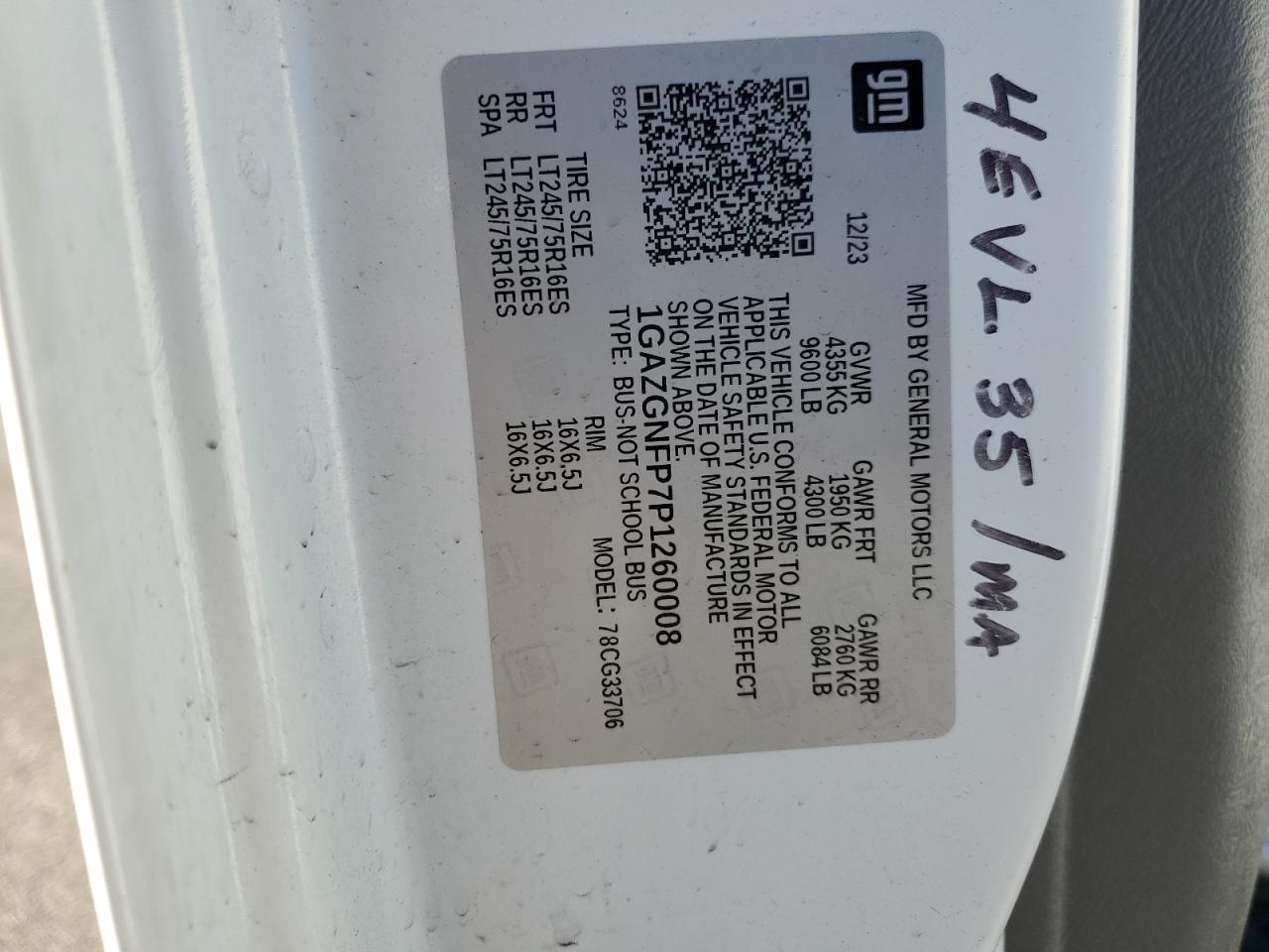 2023 Chevrolet Express G3500 Ls VIN: 1GAZGNFP7P1260008 Lot: 86867665