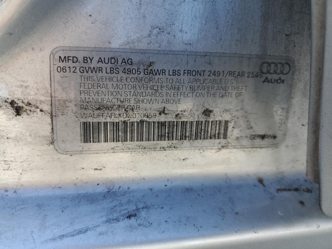 2013 Audi A4 Premium Plus VIN: WAUFFAFLXDN010959 Lot: 90133865