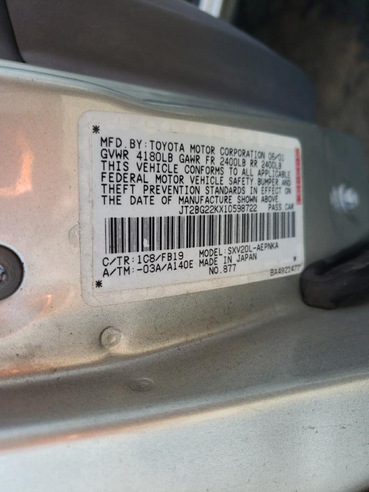 2001 Toyota Camry Ce VIN: JT2BG22KX10598722 Lot: 84900455