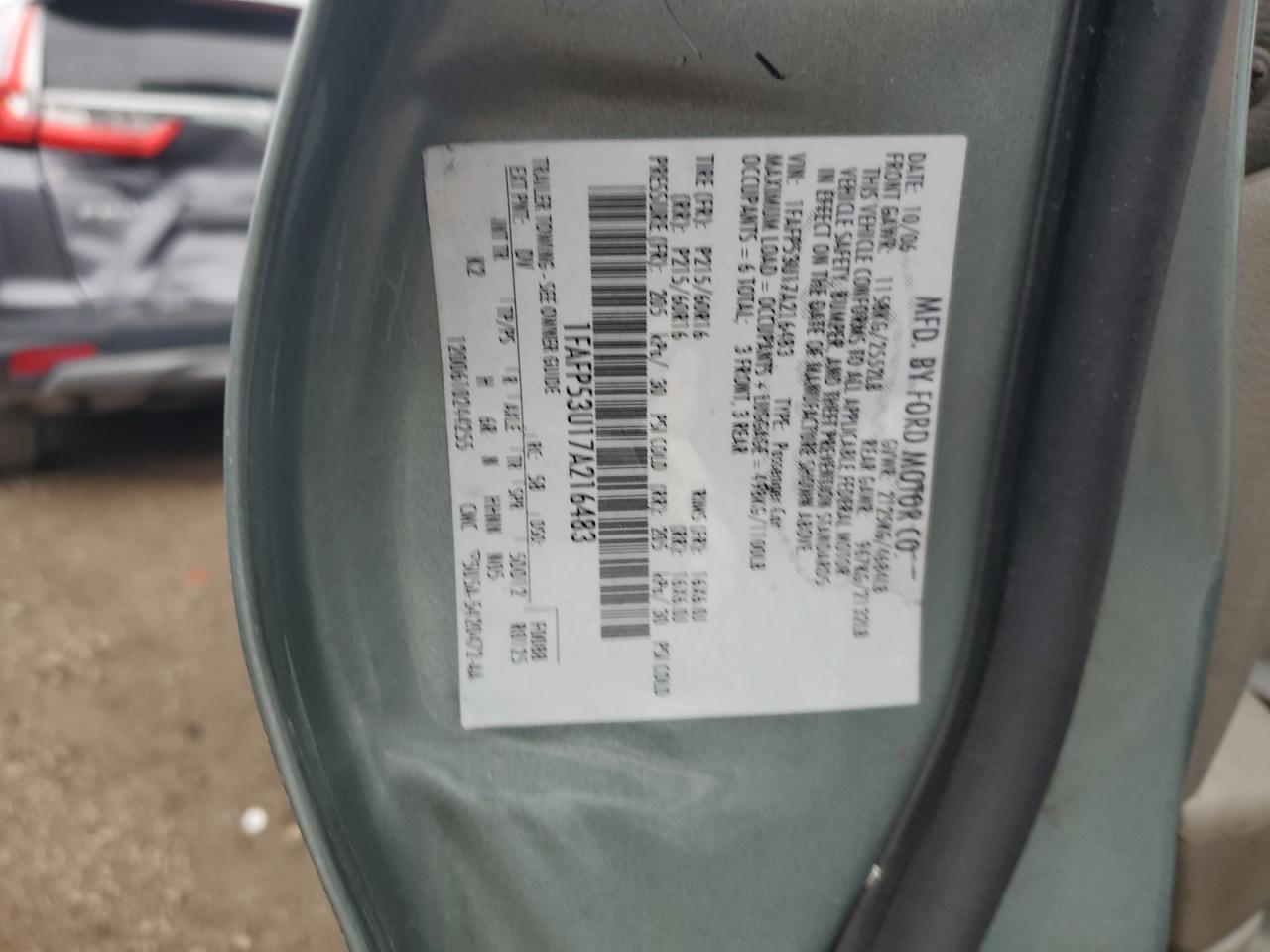 2007 Ford Taurus Se VIN: 1FAFP53U17A216483 Lot: 87476675