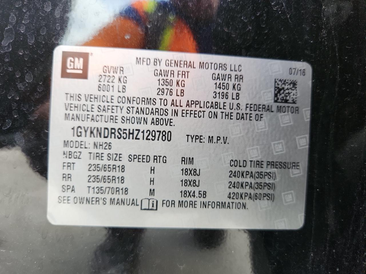 2017 Cadillac Xt5 Luxury VIN: 1GYKNDRS5HZ129780 Lot: 81816575