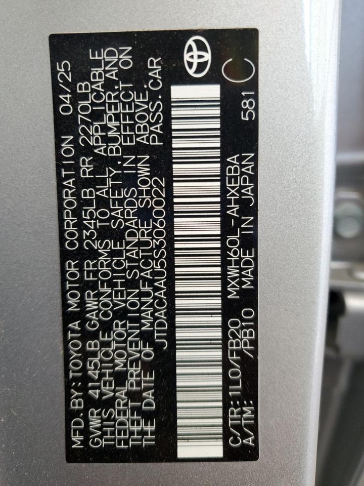 2025 Toyota Prius Le VIN: JTDACAAU5S3060022 Lot: 87004215