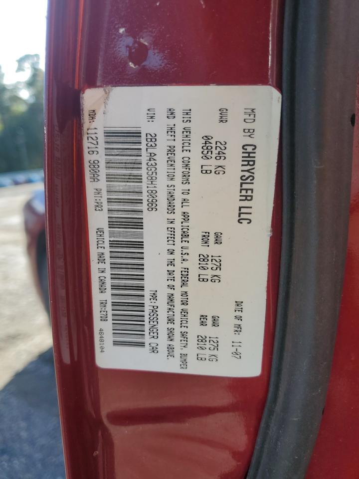 2008 Dodge Charger VIN: 2B3LA43G58H180966 Lot: 85552255