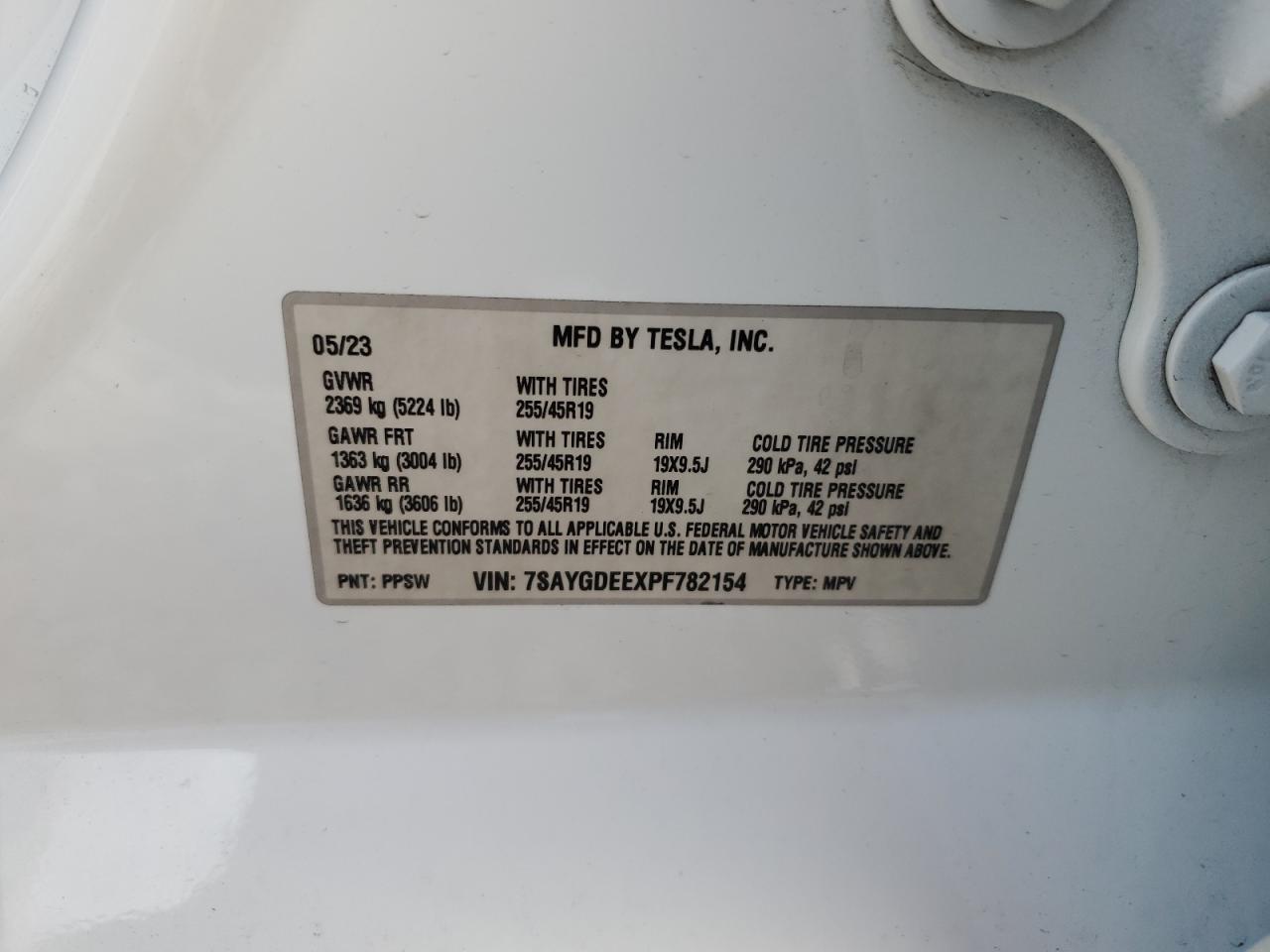 2023 Tesla Model Y VIN: 7SAYGDEEXPF782154 Lot: 89481435