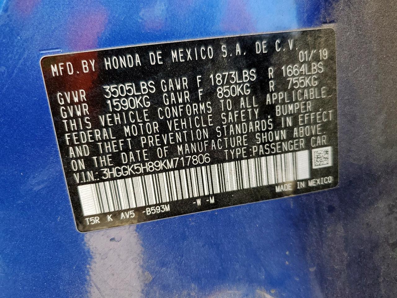 2019 Honda Fit Ex VIN: 3HGGK5H89KM717806 Lot: 82200315