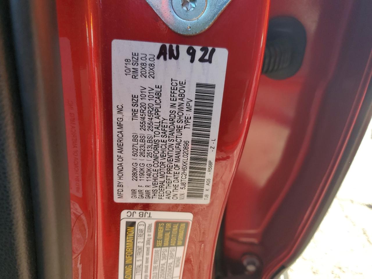 2019 Acura Rdx A-Spec VIN: 5J8TC2H6XKL020896 Lot: 86099255