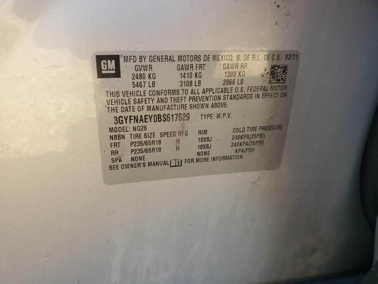 2011 Cadillac Srx Luxury Collection VIN: 3GYFNAEY0BS617629 Lot: 85699255