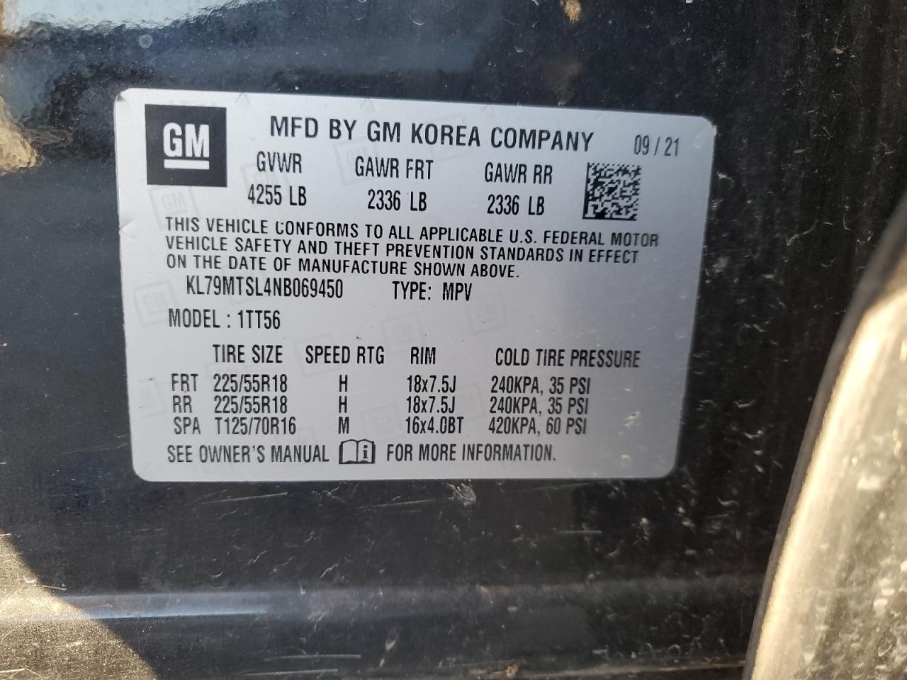 2022 Chevrolet Trailblazer Rs VIN: KL79MTSL4NB069450 Lot: 87453295