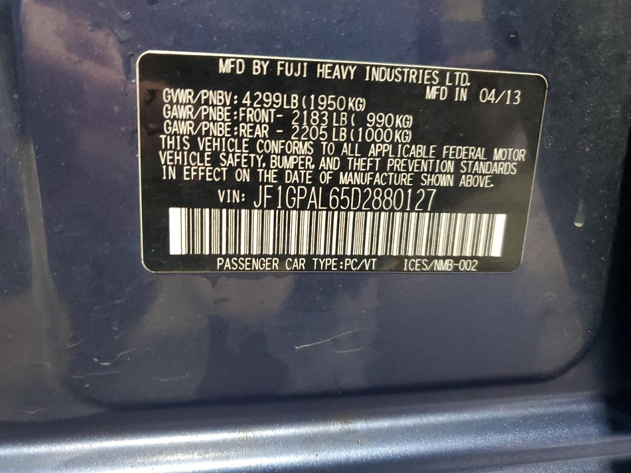 2013 Subaru Impreza Sport Premium VIN: JF1GPAL65D2880127 Lot: 85097175