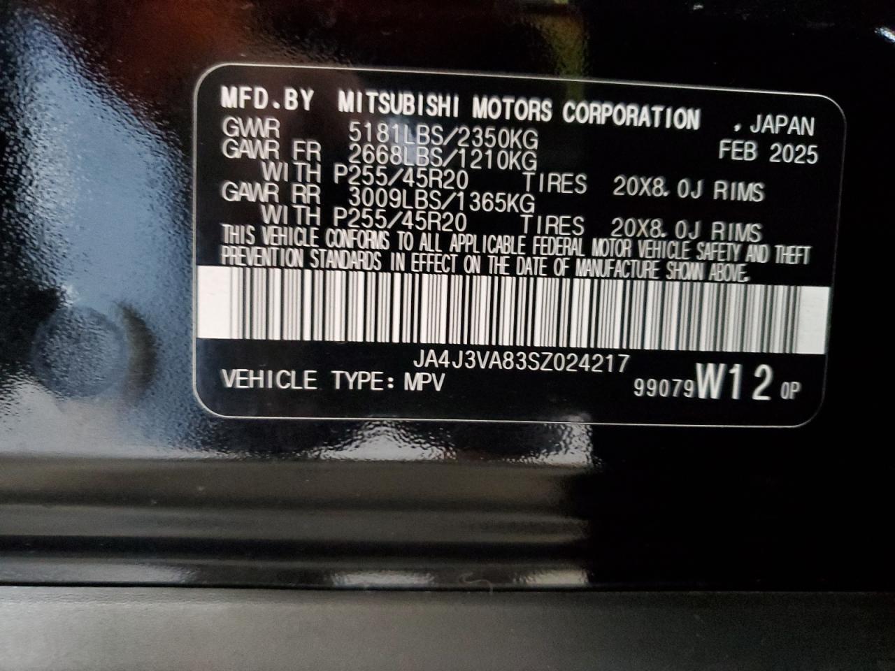 2025 Mitsubishi Outlander Se VIN: JA4J3VA83SZ024217 Lot: 82322355