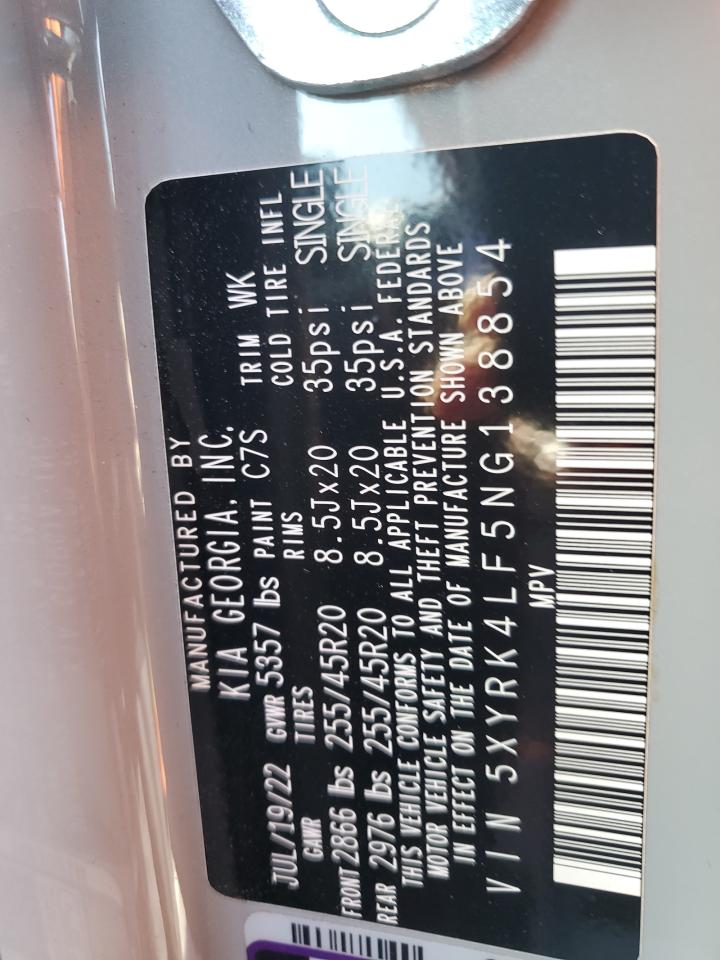2022 Kia Sorento Sx VIN: 5XYRK4LF5NG138854 Lot: 84301545