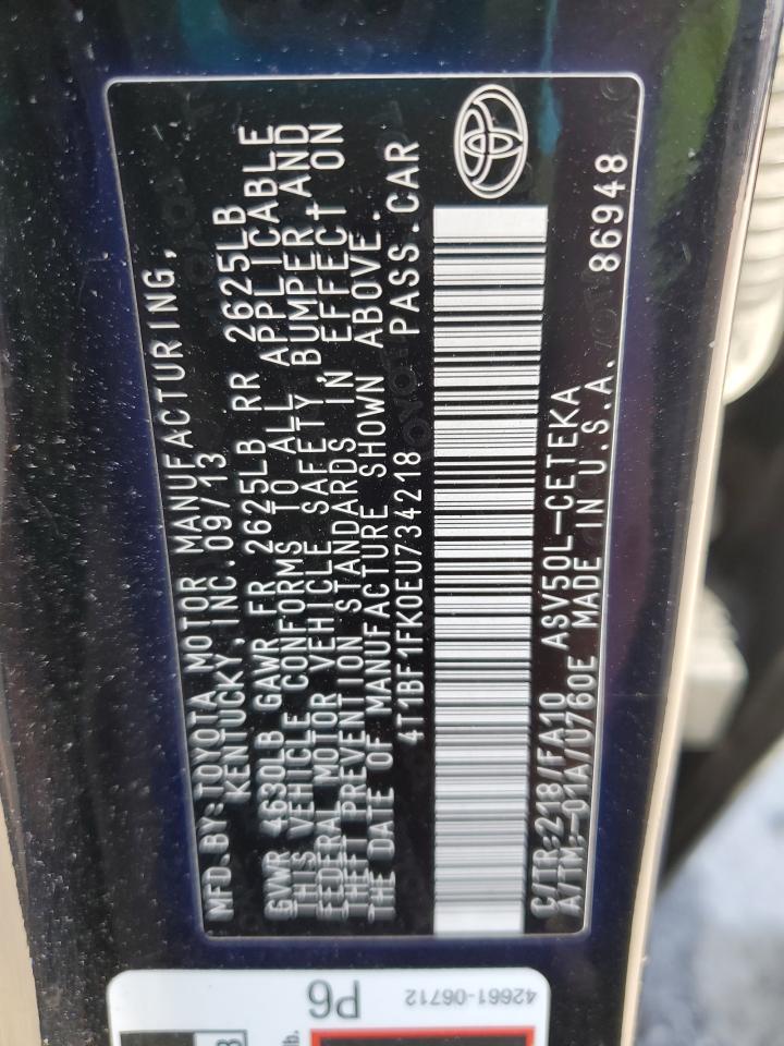 2014 Toyota Camry L VIN: 4T1BF1FK0EU734218 Lot: 86672015