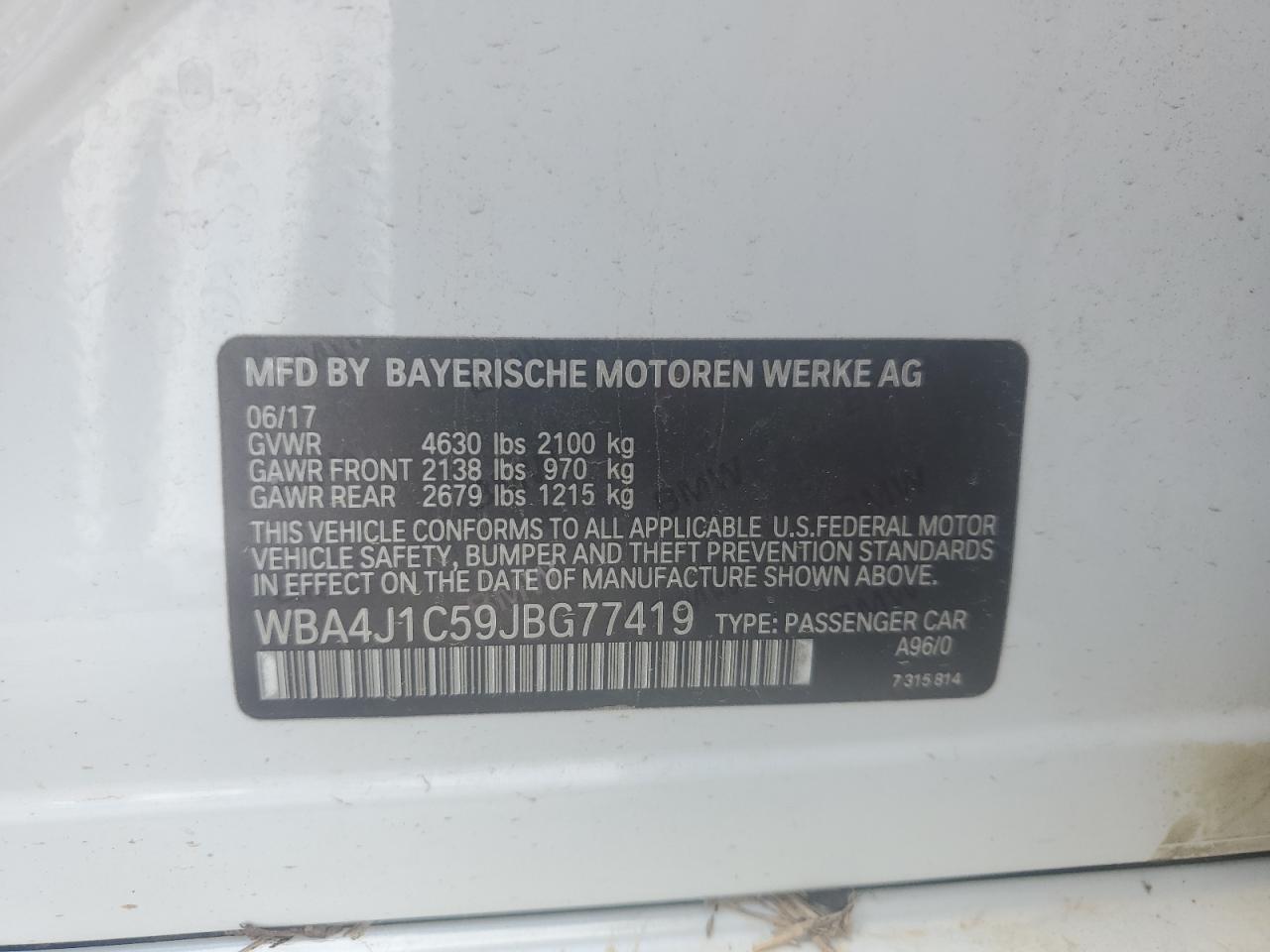 2018 BMW 430I Gran Coupe VIN: WBA4J1C59JBG77419 Lot: 85185615