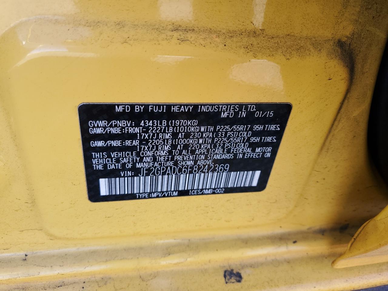 2015 Subaru Xv Crosstrek 2.0 Premium VIN: JF2GPADC6F8242369 Lot: 84771635