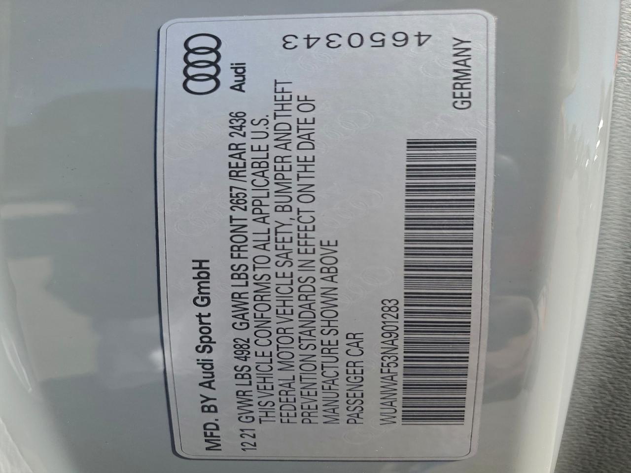 2022 Audi Rs5 VIN: WUANWAF53NA901283 Lot: 90940465