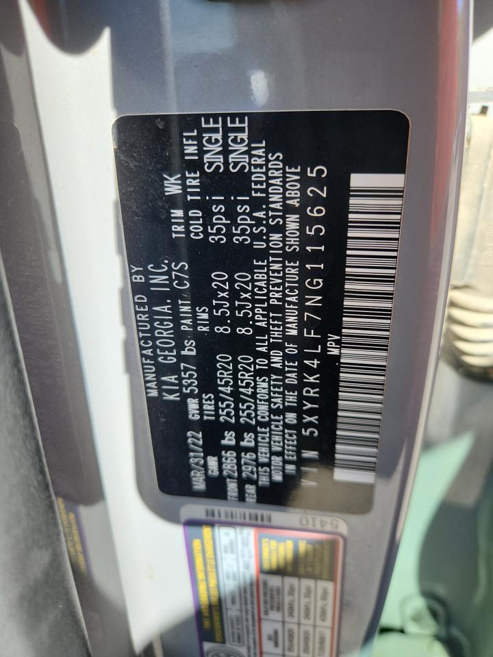 2022 Kia Sorento Sx VIN: 5XYRK4LF7NG115625 Lot: 87303695