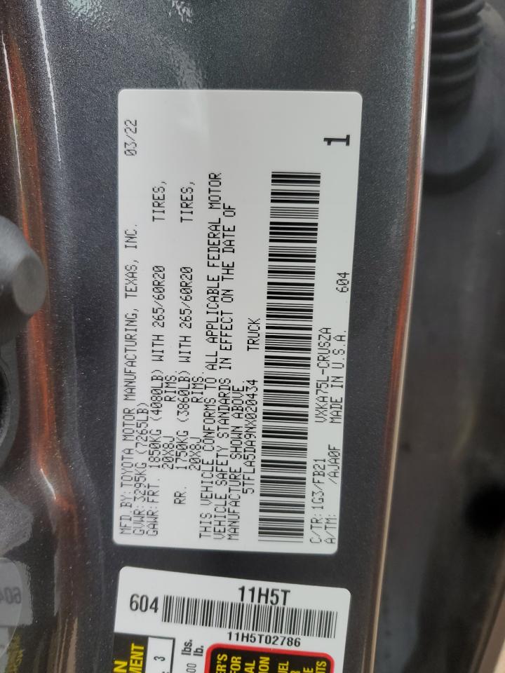 2022 Toyota Tundra Double Cab Sr VIN: 5TFLA5DA9NX020434 Lot: 85868155