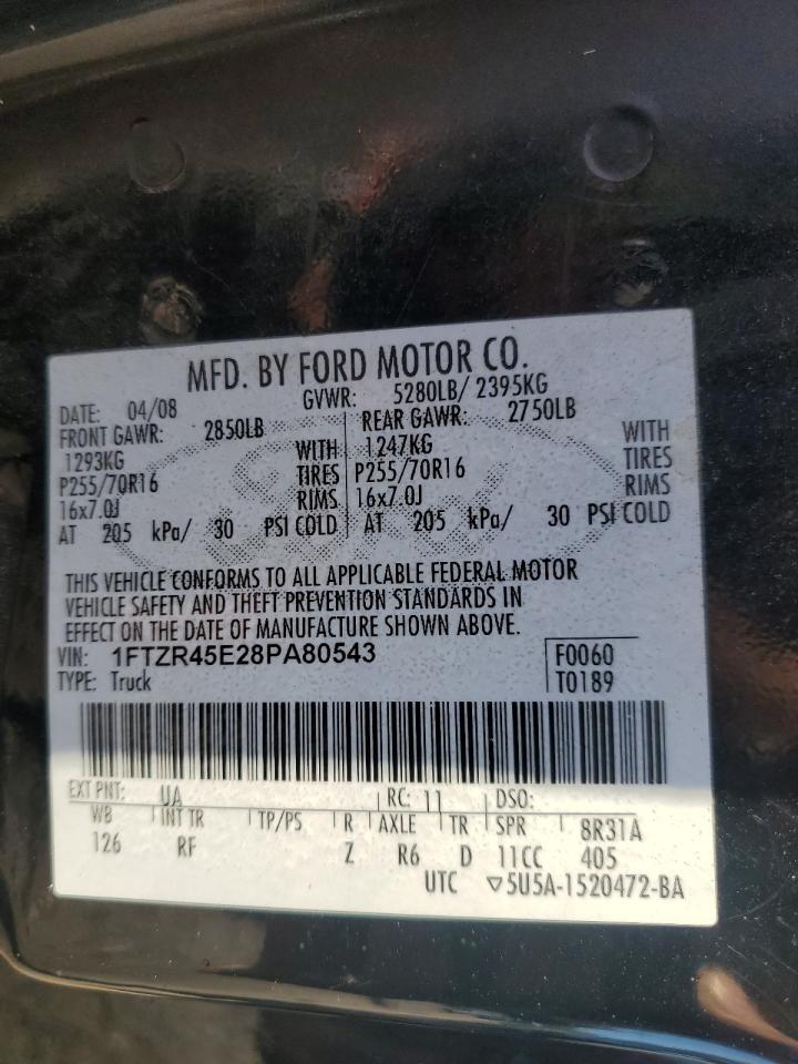 2008 Ford Ranger Super Cab VIN: 1FTZR45E28PA80543 Lot: 82376885
