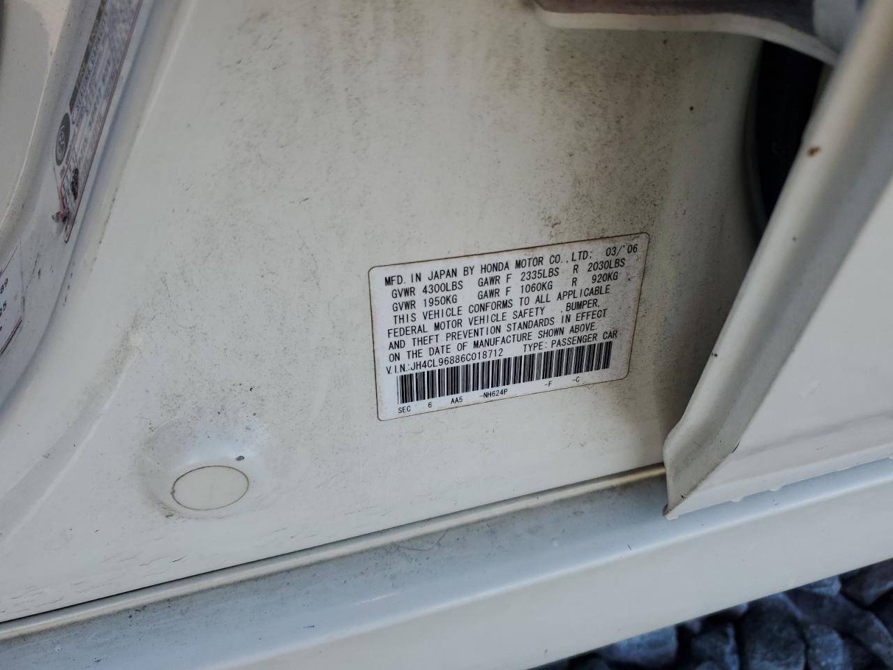 2006 Acura Tsx VIN: JH4CL96886C018712 Lot: 84169765