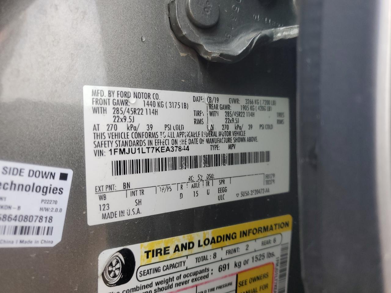 2019 Ford Expedition Platinum VIN: 1FMJU1LT7KEA37844 Lot: 89780165