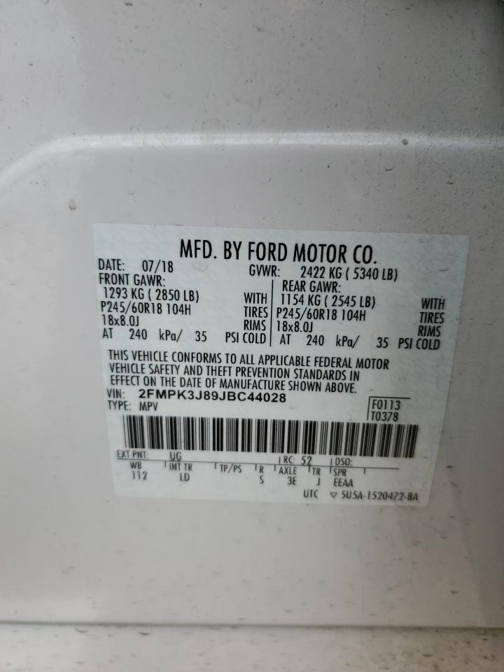 2018 Ford Edge Sel VIN: 2FMPK3J89JBC44028 Lot: 87420245