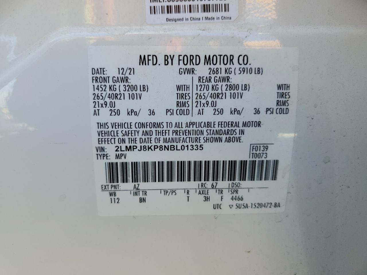 2022 Lincoln Nautilus Reserve VIN: 2LMPJ8KP8NBL01335 Lot: 86802605