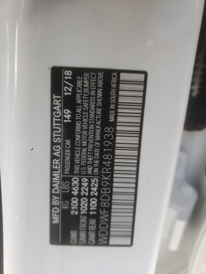 2019 Mercedes-Benz C 300 VIN: WDDWF8DB9KR481938 Lot: 90250525