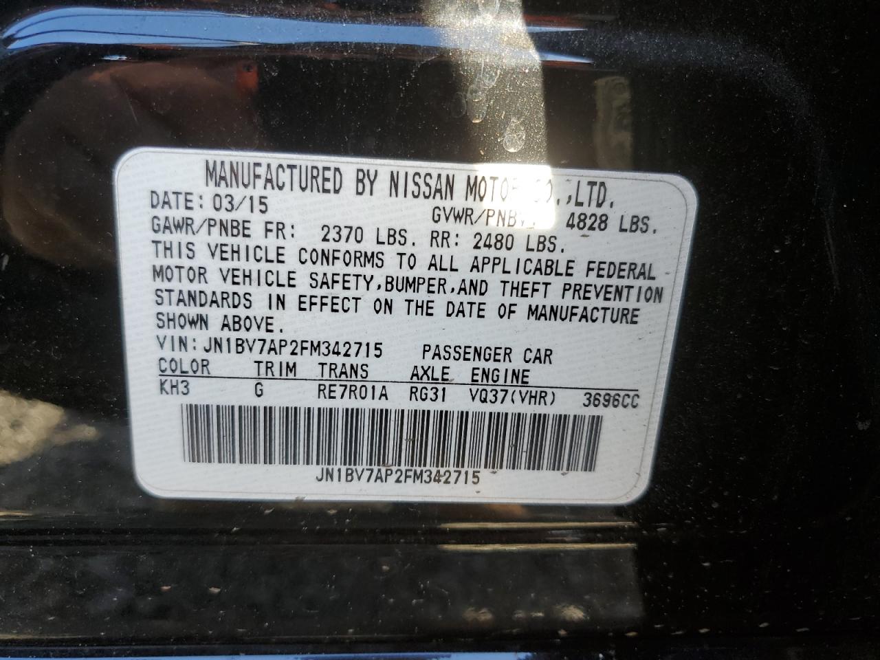 2015 Infiniti Q50 Base VIN: JN1BV7AP2FM342715 Lot: 90871165