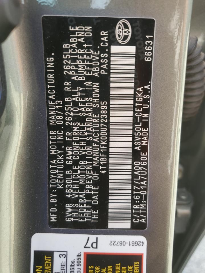 2013 Toyota Camry L VIN: 4T1BF1FK0DU723895 Lot: 84655405