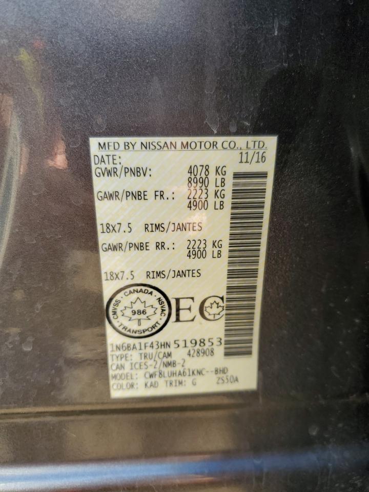 2017 Nissan Titan Xd Sl VIN: 1N6BA1F43HN519853 Lot: 84807105