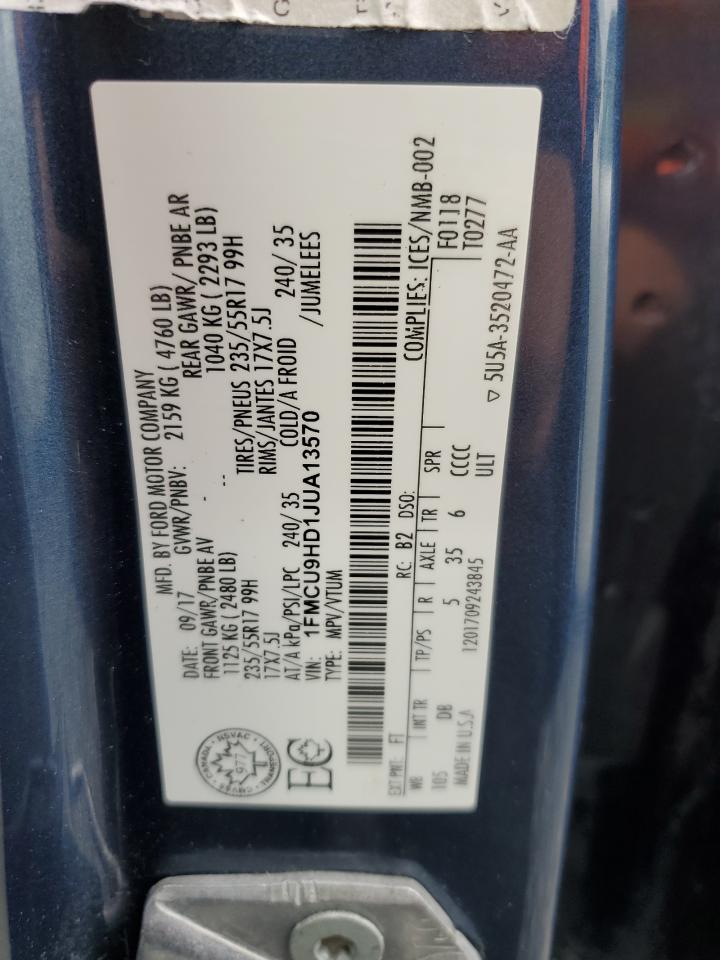 2018 Ford Escape Sel VIN: 1FMCU9HD1JUA13570 Lot: 90814385