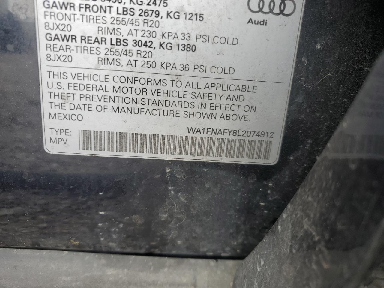 2020 Audi Q5 Titanium Premium Plus VIN: WA1ENAFY8L2074912 Lot: 82488285