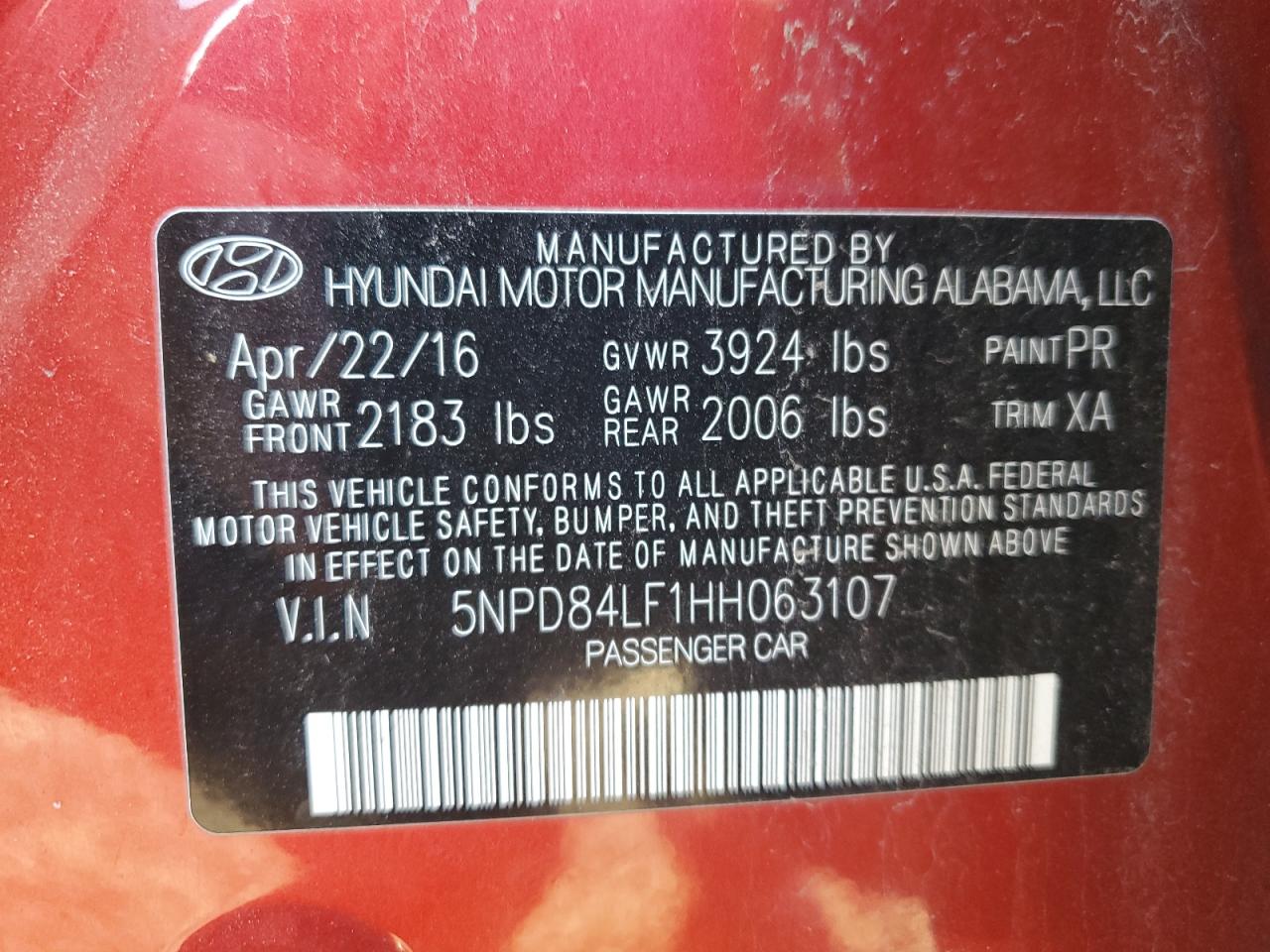 2017 Hyundai Elantra Se VIN: 5NPD84LF1HH063107 Lot: 82187945