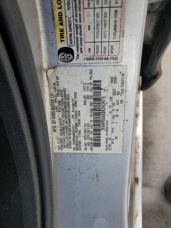 2011 Ford Fusion Sel VIN: 3FAHP0JAXBR243975 Lot: 90486965