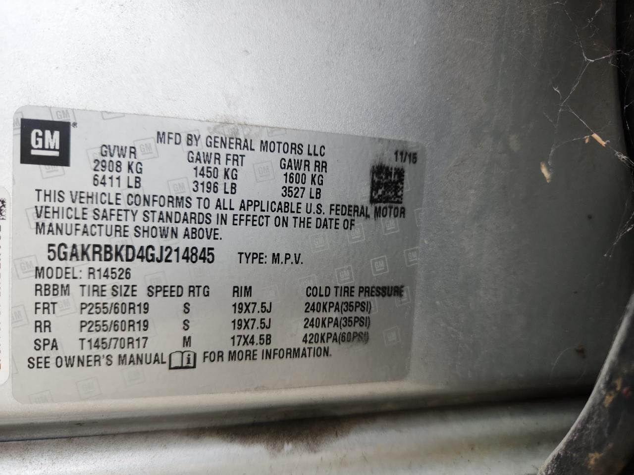 2016 Buick Enclave VIN: 5GAKRBKD4GJ214845 Lot: 85499175