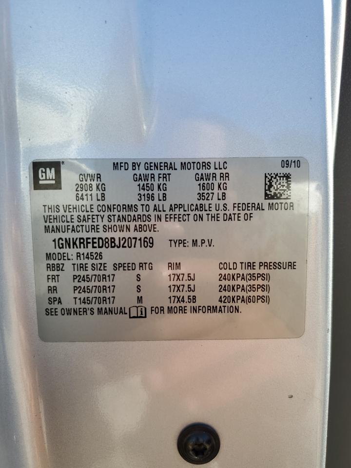 2011 Chevrolet Traverse Ls VIN: 1GNKRFED8BJ207169 Lot: 86101145