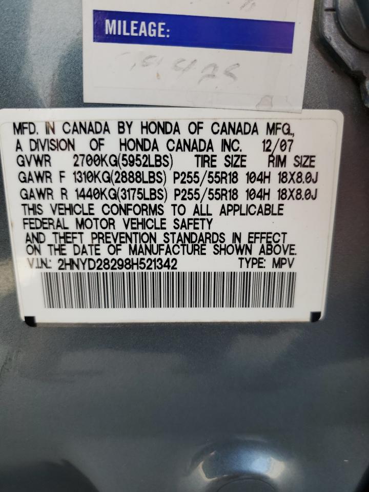 2008 Acura Mdx VIN: 2HNYD28298H521342 Lot: 84891605