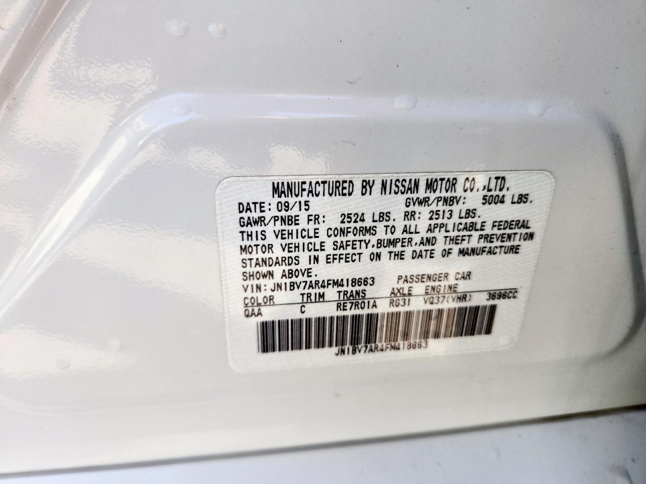 2015 Infiniti Q50 Base VIN: JN1BV7AR4FM418663 Lot: 86886695