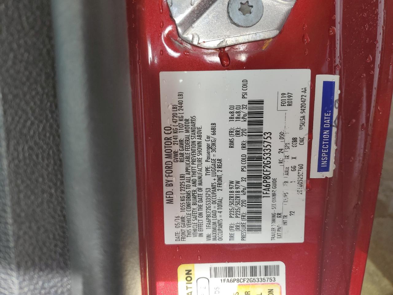 2016 Ford Mustang Gt VIN: 1FA6P8CF2G5335753 Lot: 90337545