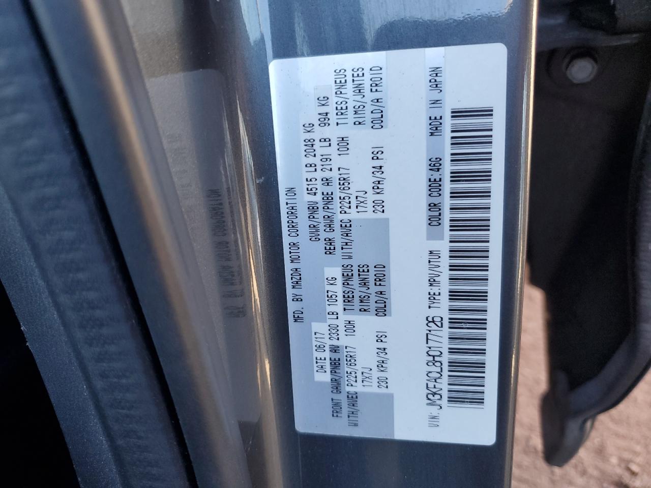 2017 Mazda Cx-5 Touring VIN: JM3KFACL8H0177126 Lot: 89908795