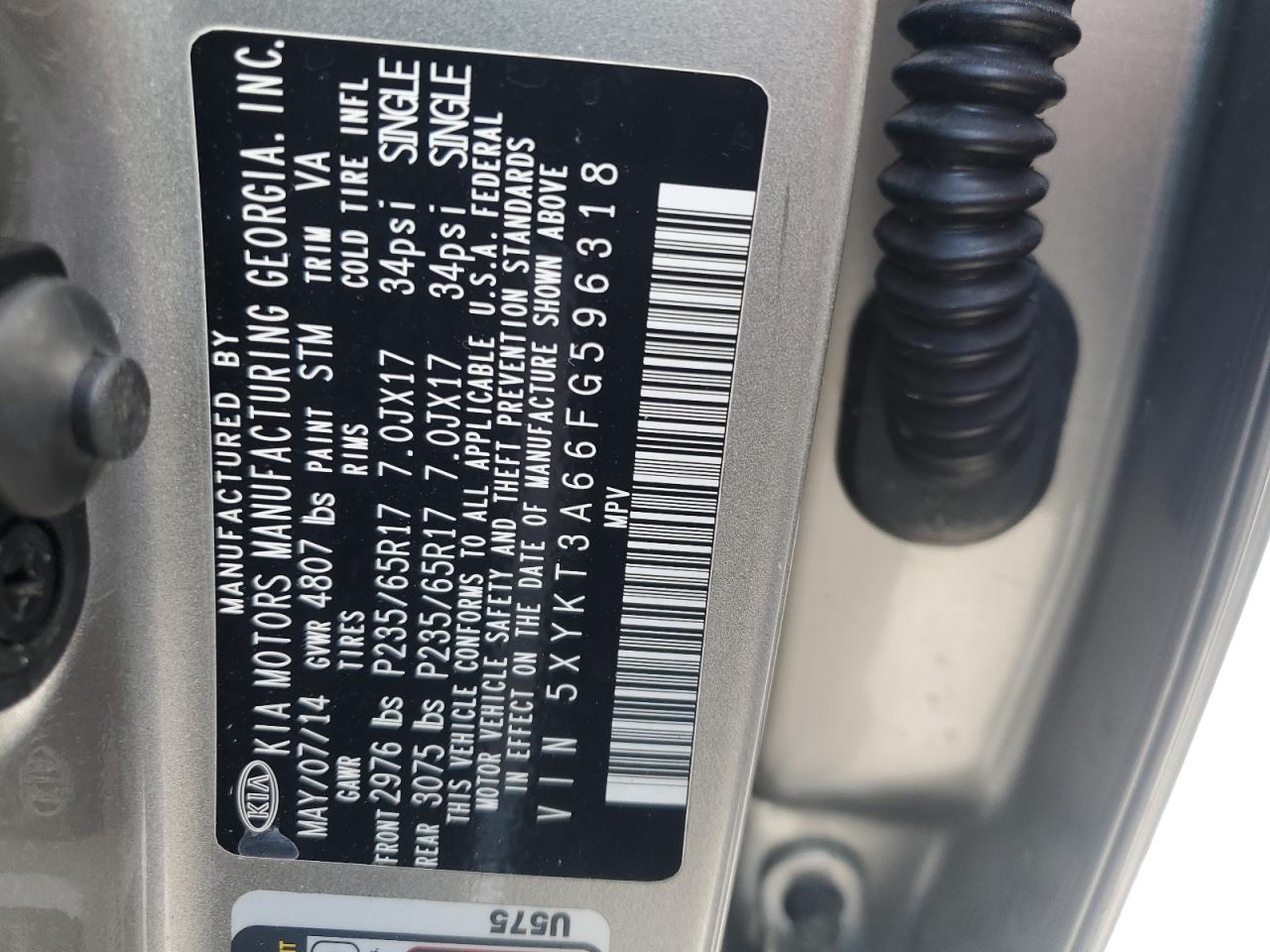 2015 Kia Sorento Lx VIN: 5XYKT3A66FG596318 Lot: 85523545