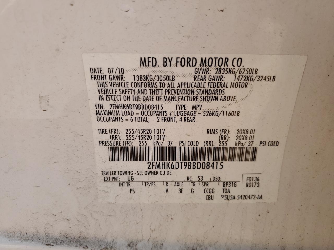 2011 Ford Flex Limited VIN: 2FMHK6DT9BBD08415 Lot: 82219695