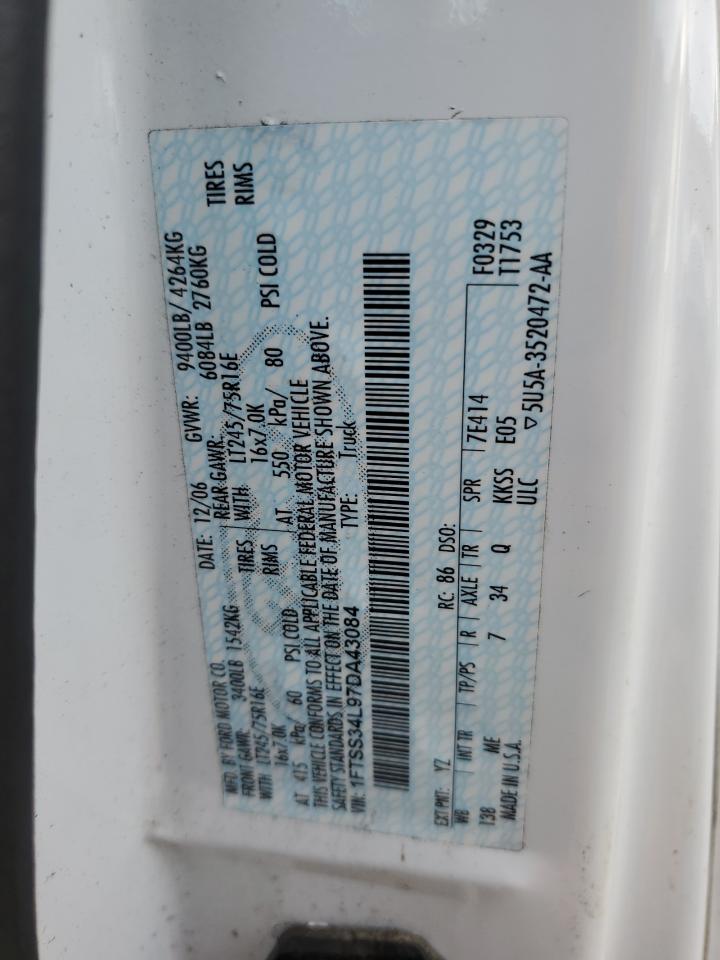 2007 Ford Econoline E350 Super Duty Van VIN: 1FTSS34L97DA43084 Lot: 86087675