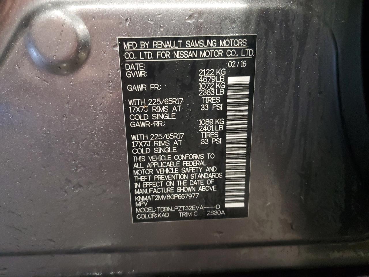 2016 Nissan Rogue S VIN: KNMAT2MV8GP667977 Lot: 86231965