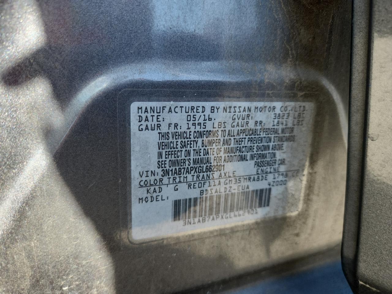 2016 Nissan Sentra S VIN: 3N1AB7APXGL662901 Lot: 86133425